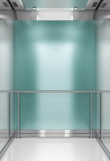 KONE S MiniSpace ™ elevator with solid color glass interior 